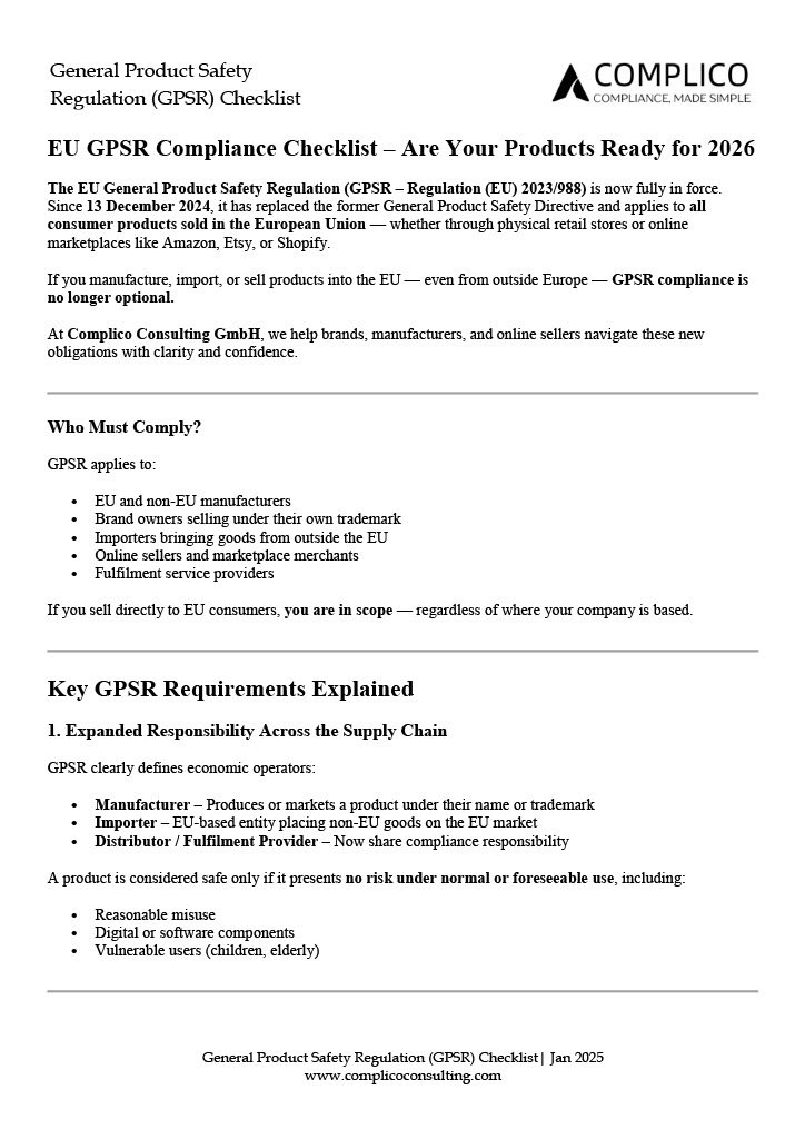 General Product Safety Regulation (GPSR) Checklist