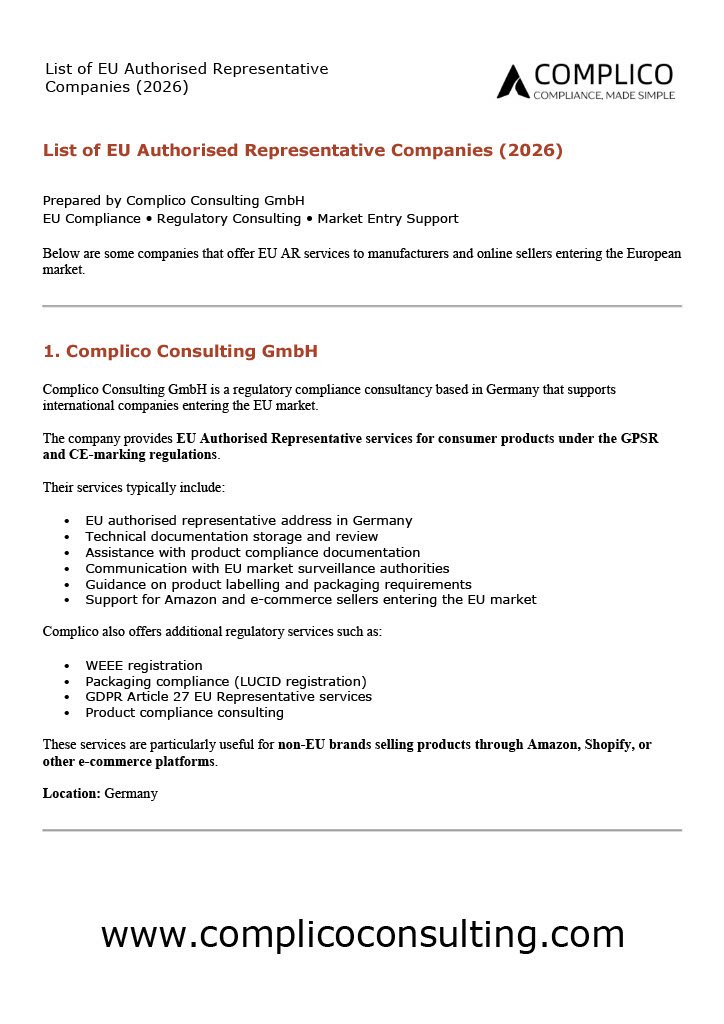 List of EU Authorised Representative Companies (2026)